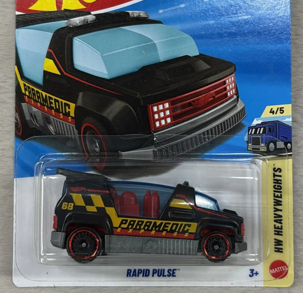 Hot Wheels Rapid Pulse HW Heavyweights 4/5 Black Paramedic Express on card packaging