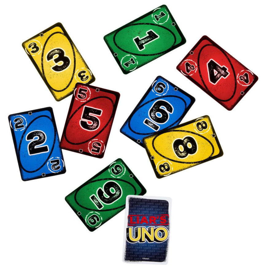 Liar's UNO colourful game cards spread out