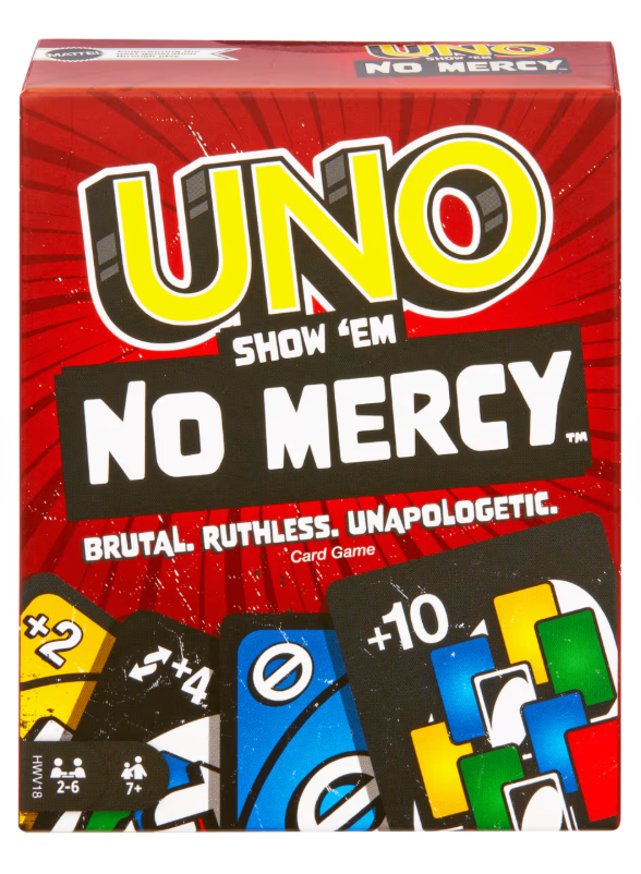 UNO Show Em No Mercy card game box - front view by Mattel
