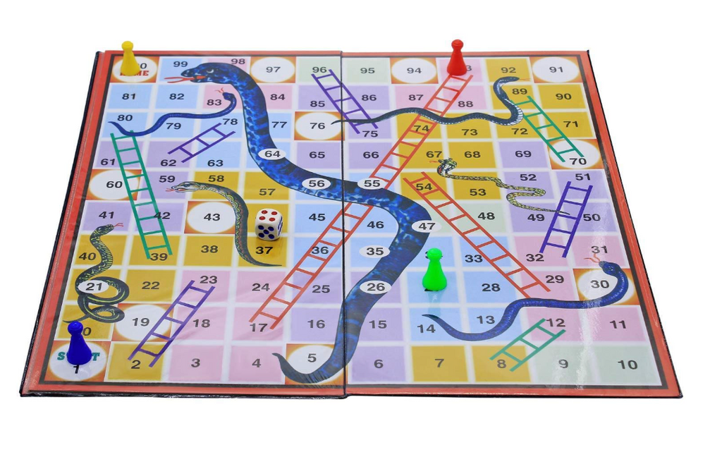 Ekta Ludo Snakes & Ladders - Ludo board in play