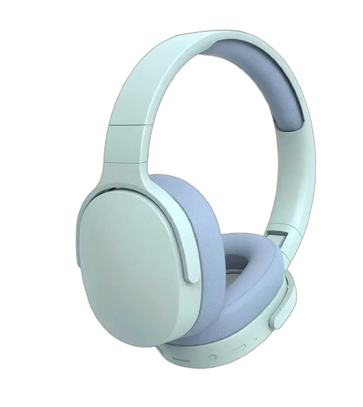 Lifestyle view of a man wearing Vismac wireless headphones