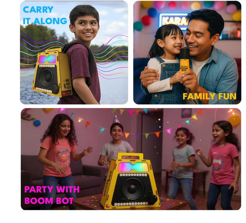 Yellow Boom Bot speaker with microphone
