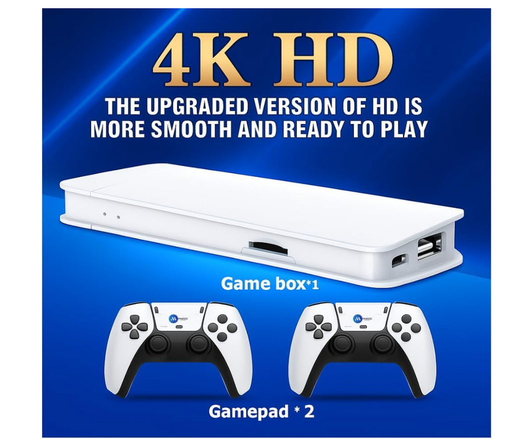 Retro game console 4K HD promotional feature illustration