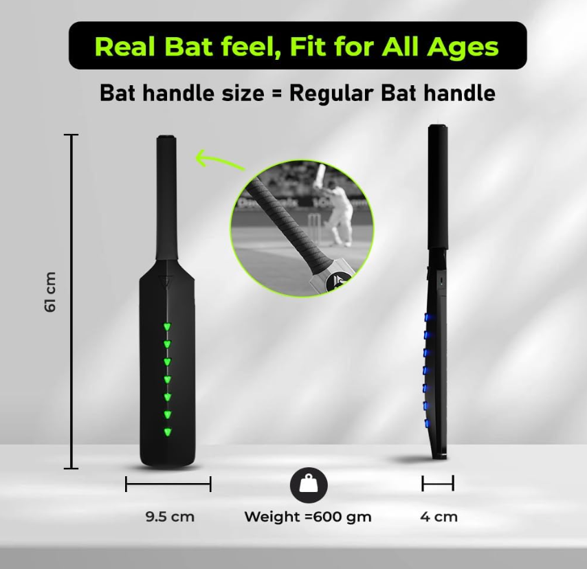 MetaShot smart bat held to demonstrate its size