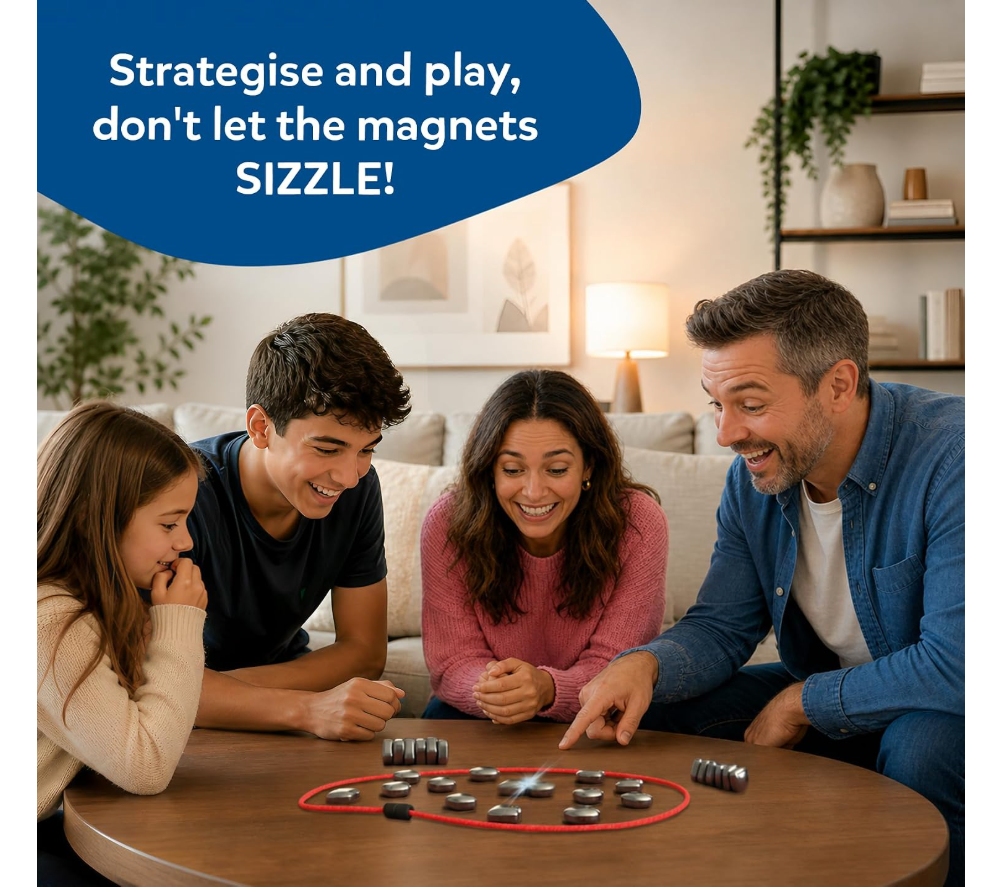 Sizzle game instructions showing magnet placement and winning rules