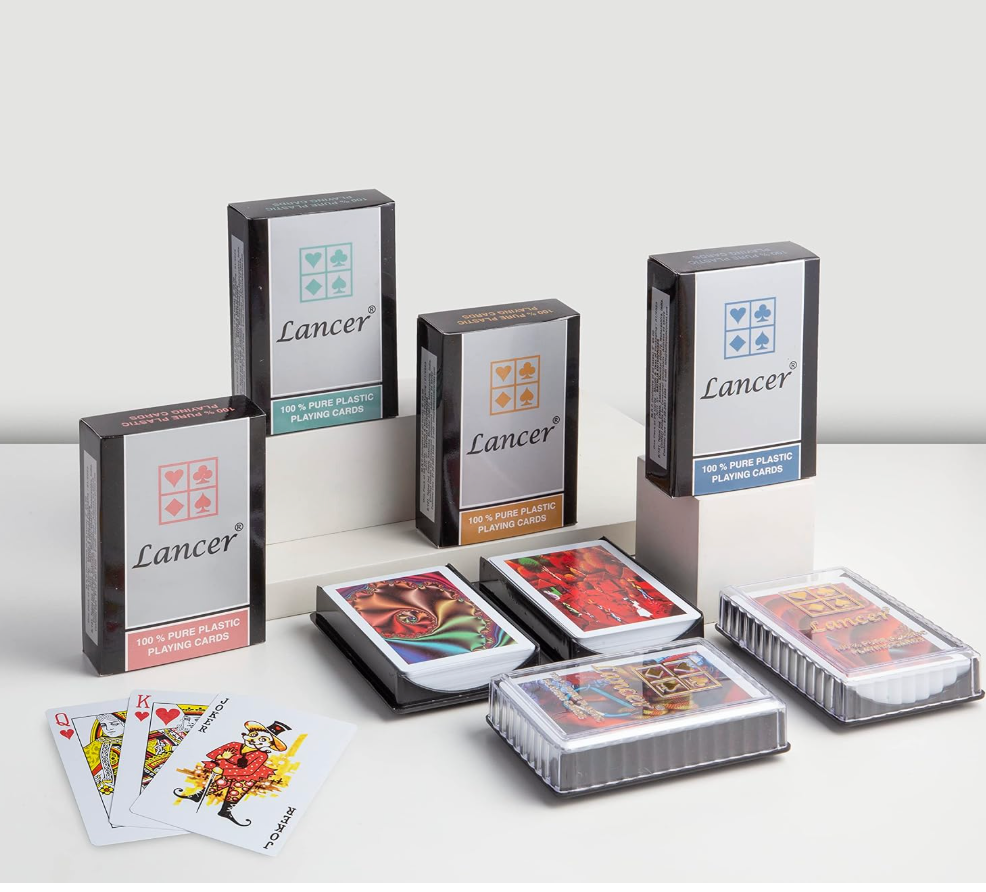 Lancer playing-card decks in individual storage cases and sleeves