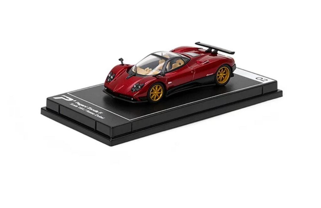Original photo: burgundy PosterCars Pagani model with gold-coloured wheels on black display base
