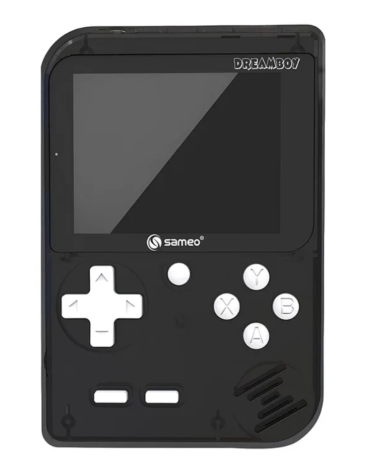 Original Sameo Dreamboy black handheld console with white cross-shaped D-pad and white face buttons