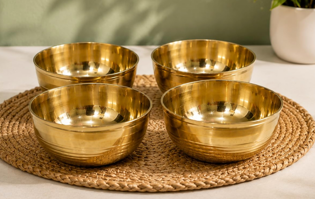 Supplied reference image showing one plain gold-tone bowl; sold as set of two.