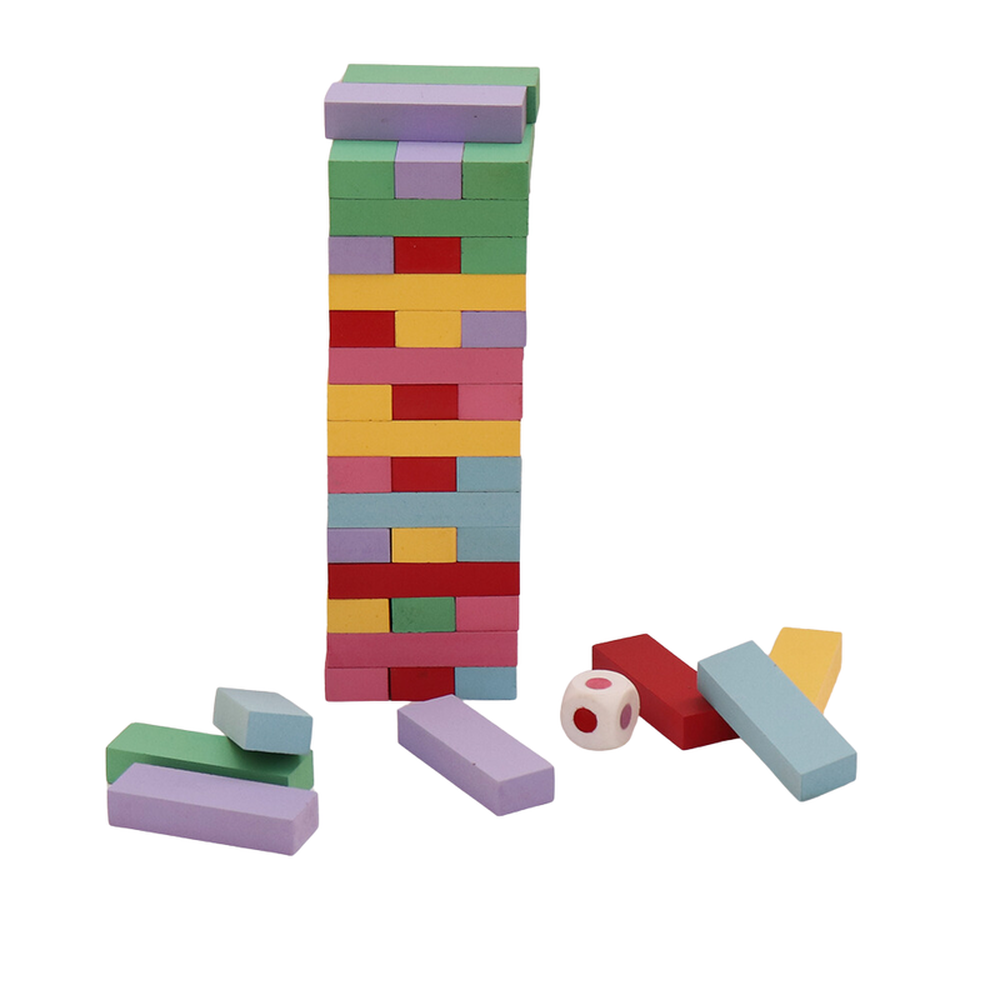Simarr Coloured Stackeez Wooden Tower Game – 54 Pieces, Age 5+