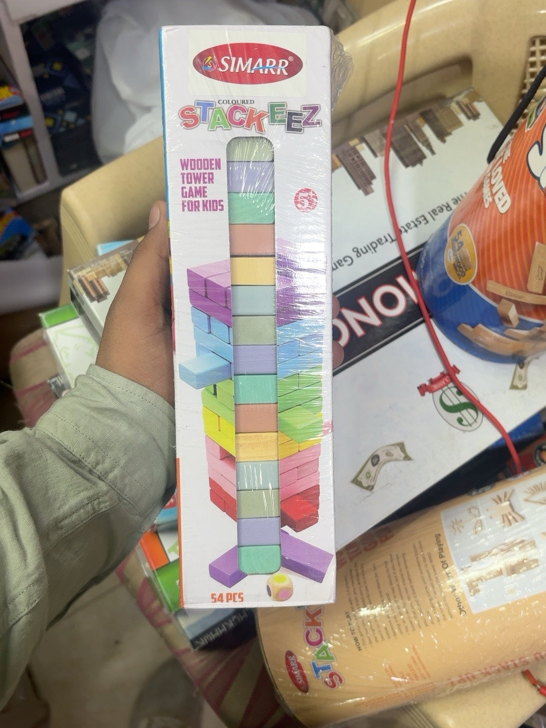 Simarr Coloured Stackeez Wooden Tower Game – 54 Pieces, Age 5+