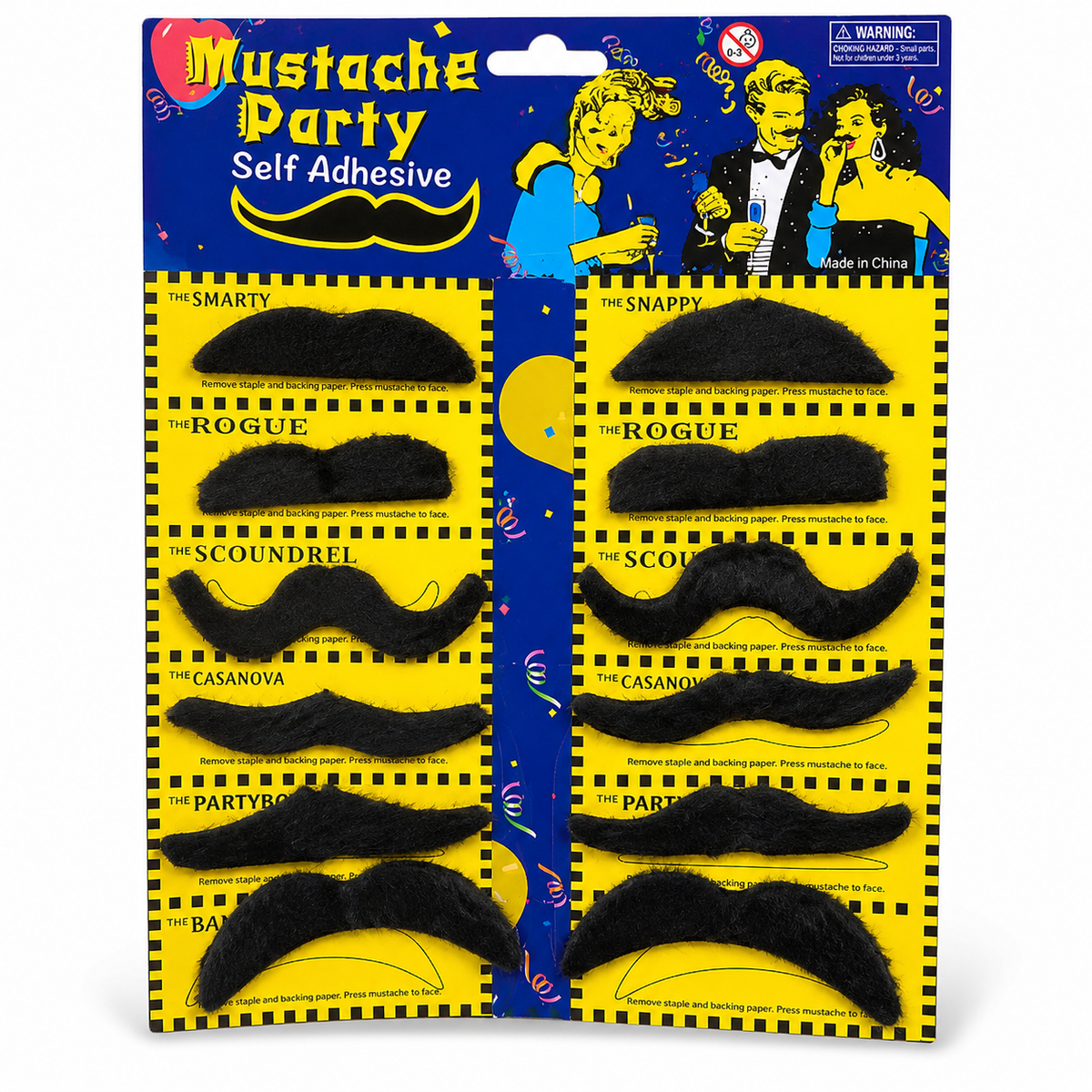 Black self adhesive moustache set – 12 pieces