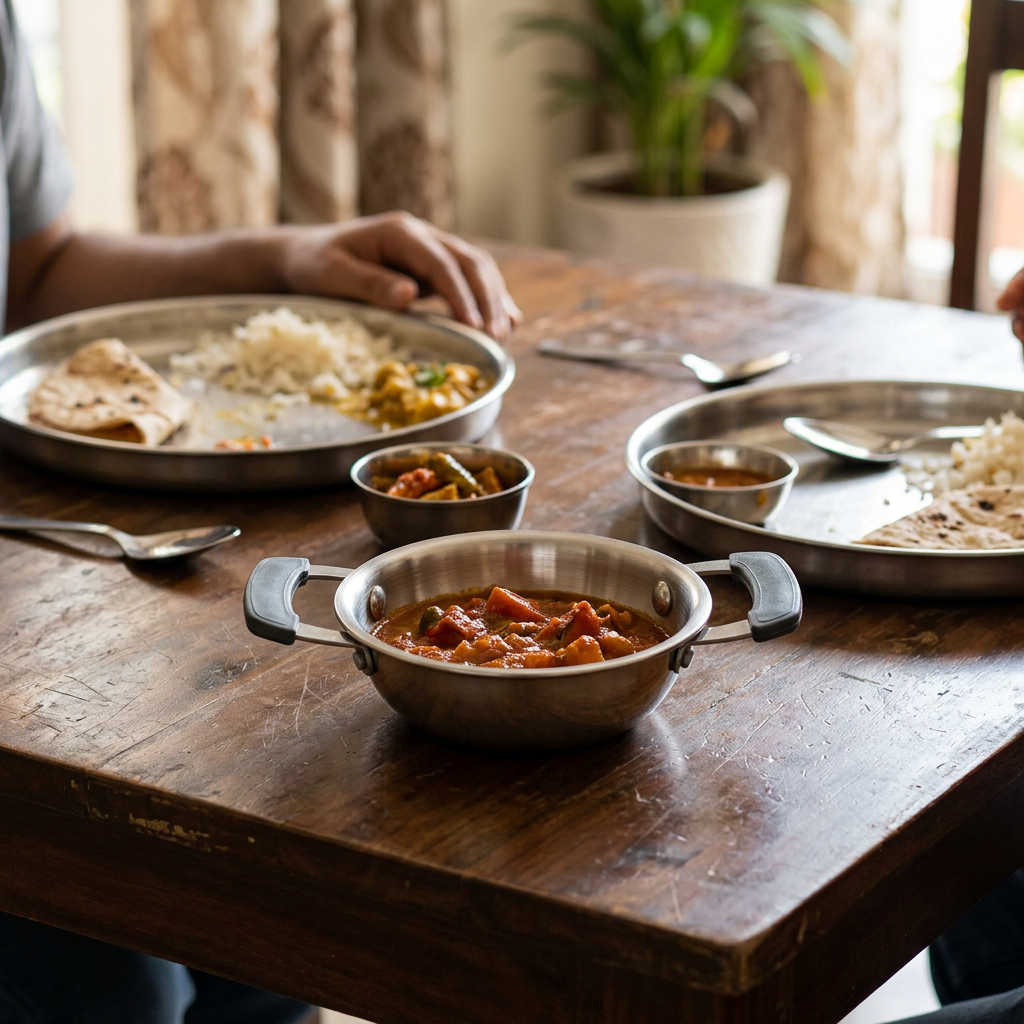AI-generated everyday dining illustration of Natraj 12 cm mini kadai