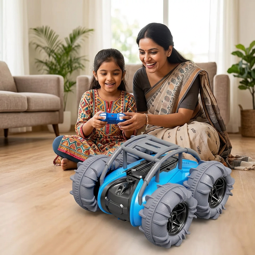 AI-generated blue Aquabot family playtime illustration