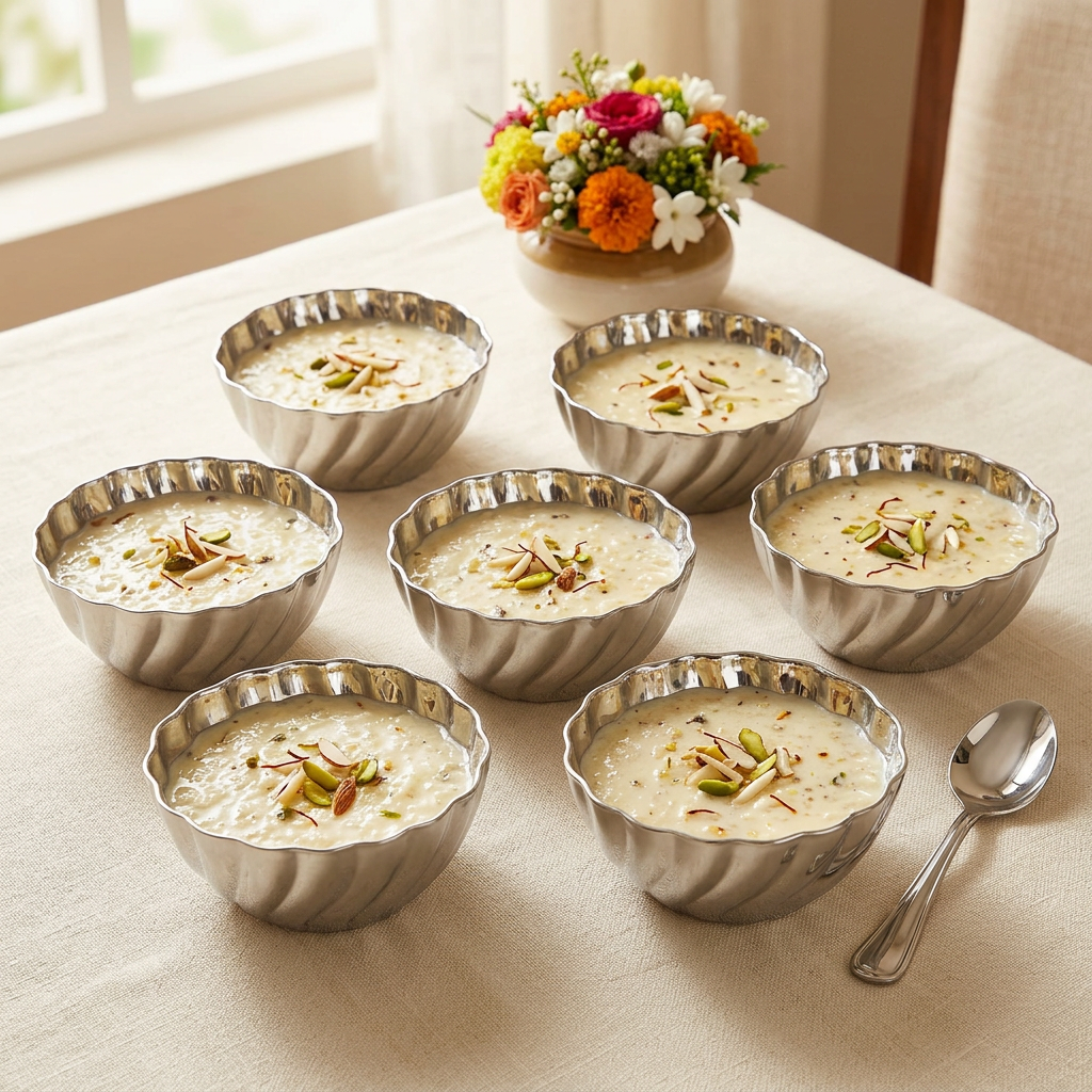 AI illustration: Medium six-bowl dessert hosting, props excluded