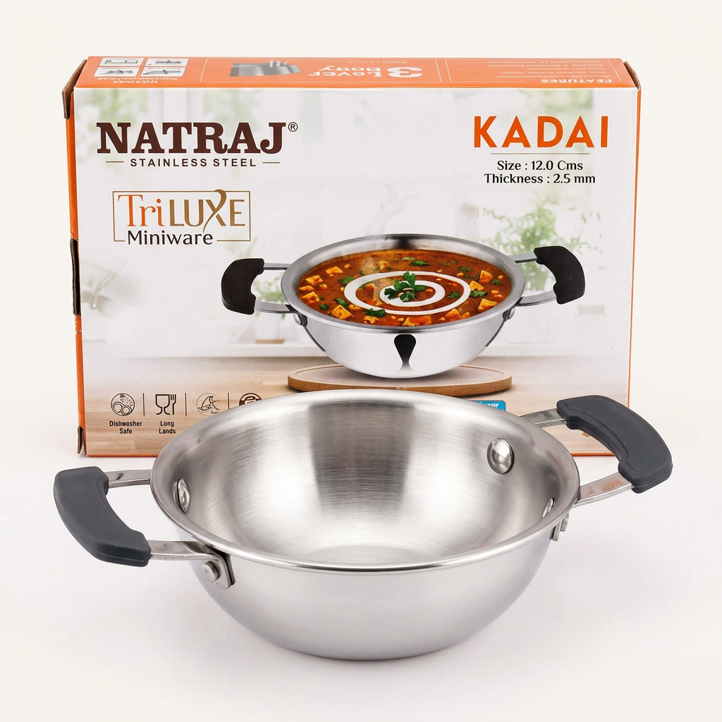 AI-generated Natraj TriLuxe Miniware 12 cm kadai and box illustration