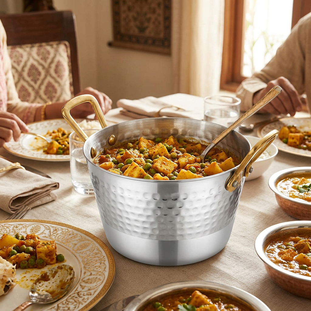 AI-generated hosting illustration of Anupam medium hammered round pan