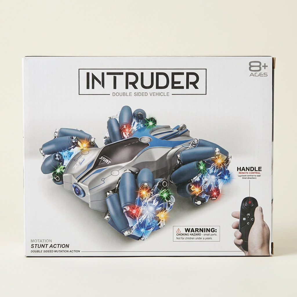 AI illustration: Intruder retail box studio view based on supplied packaging photo