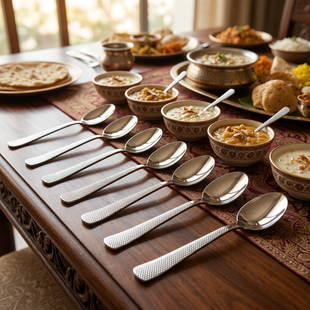 AI-generated hosting illustration of Steelfab dessert spoons set of six