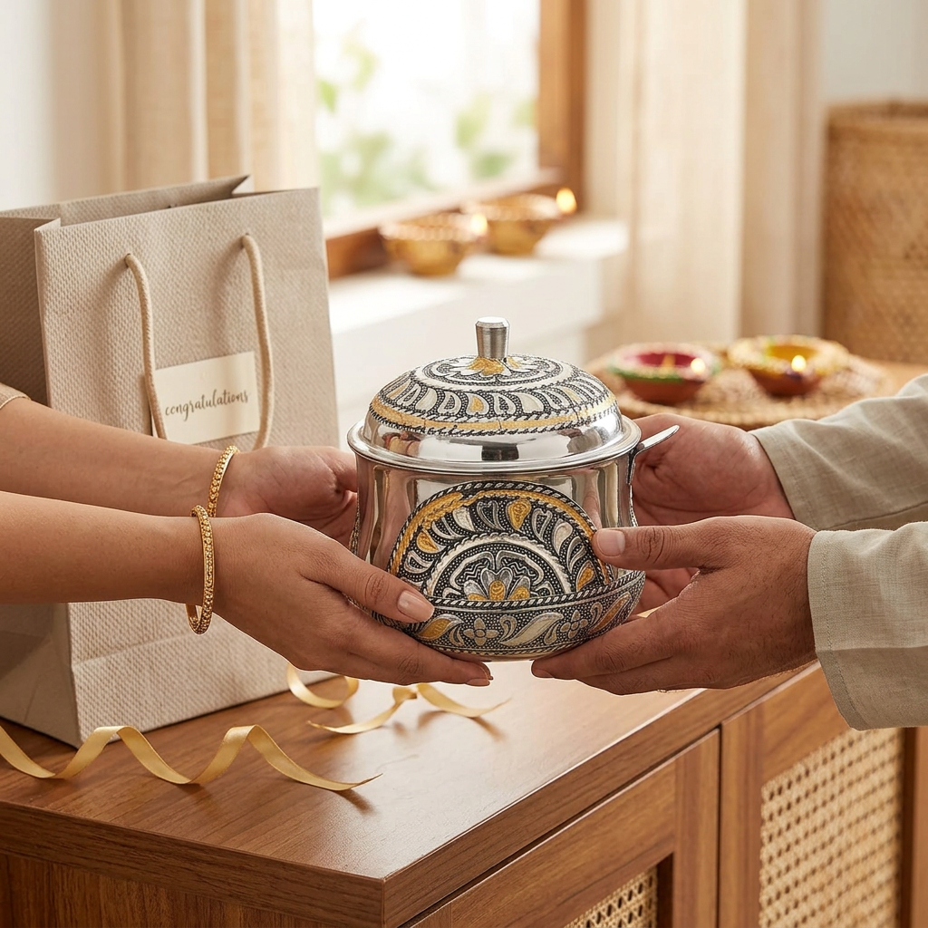 AI-generated housewarming gifting illustration of ghee pot