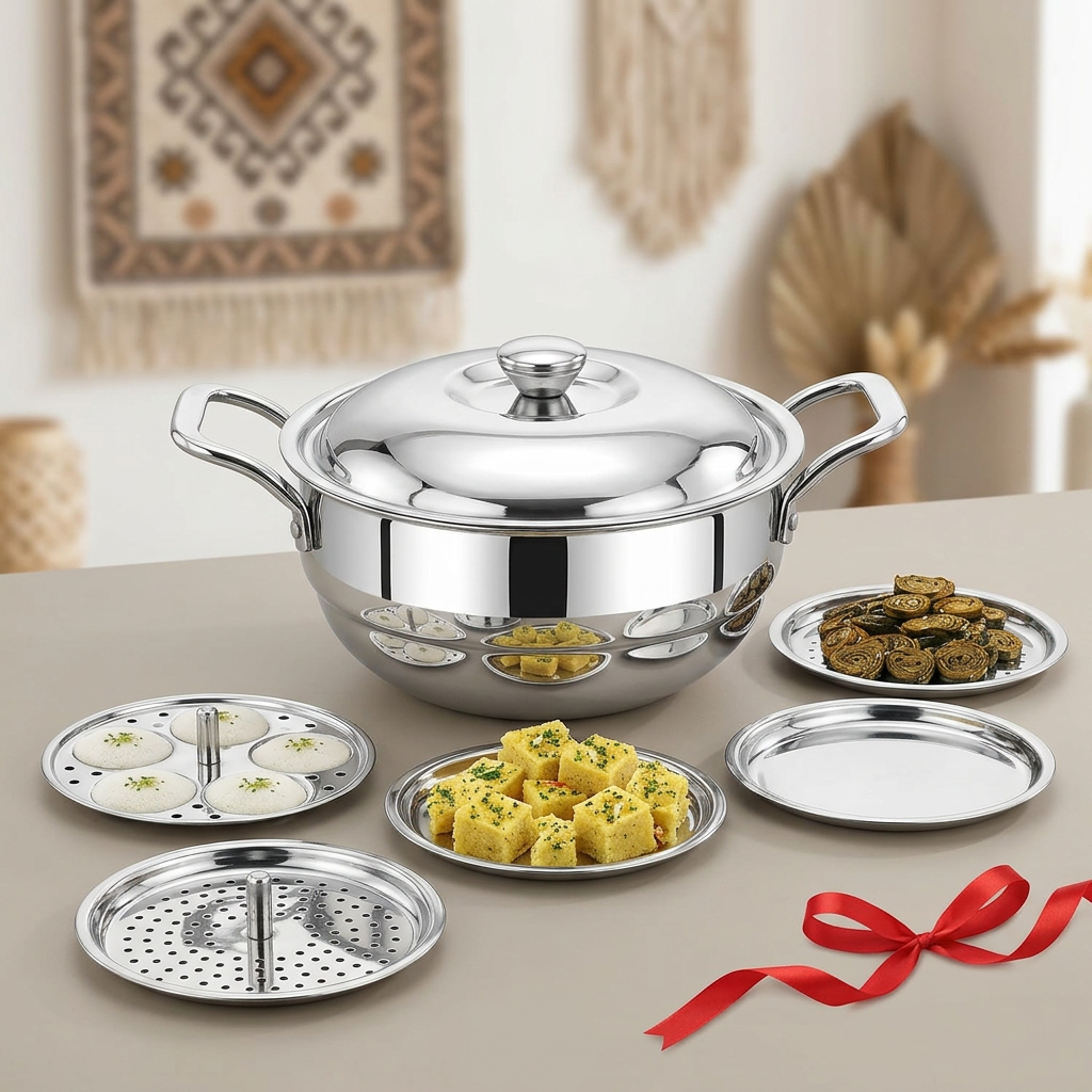AI-generated gifting illustration of Anupam multi kadai set based on packaging