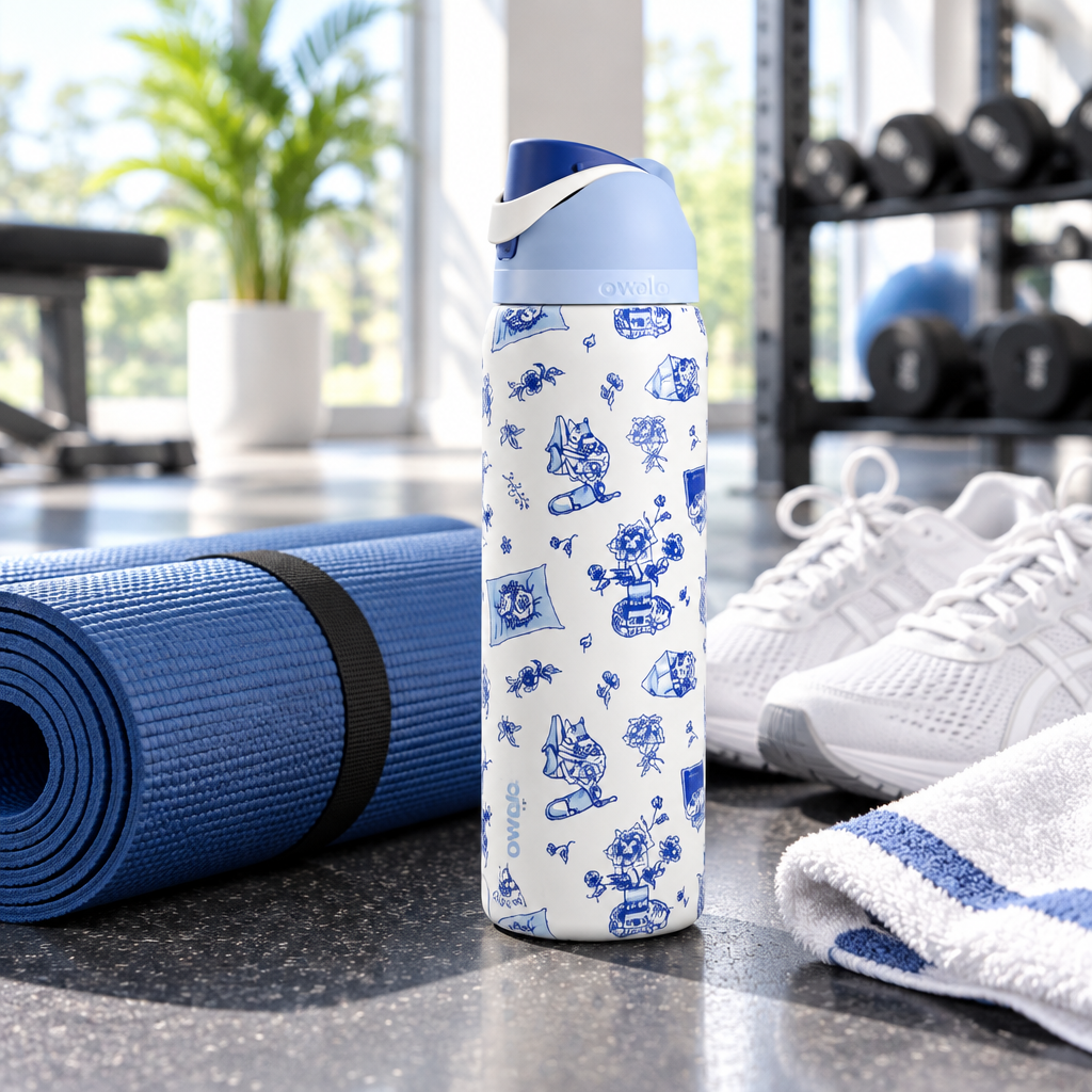 Owala Water Bottle – Delft Cat Edition – gym lifestyle