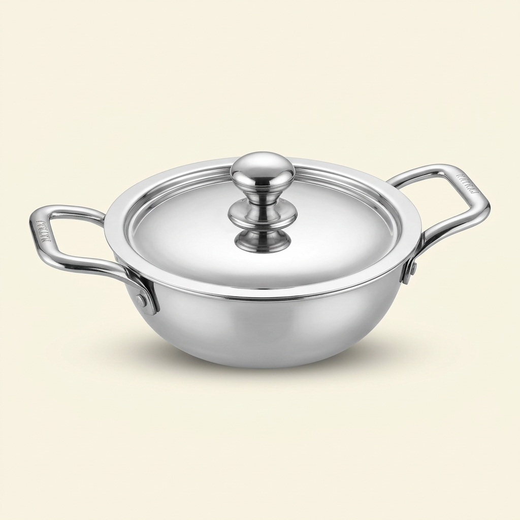 AI illustration: 16 cm kadhai with lid studio view