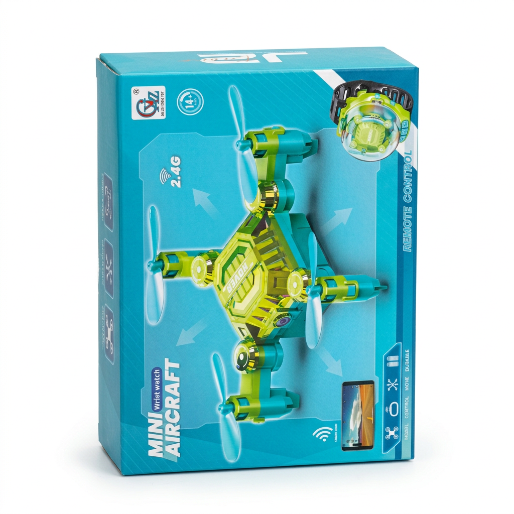 AI-generated reconstruction of the blue mini aircraft retail box