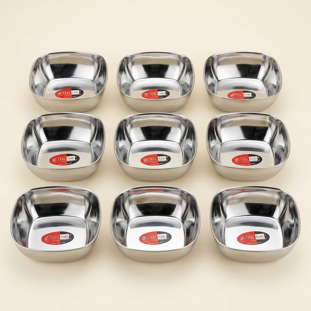 AI illustration: Medium square six-bowl set studio view
