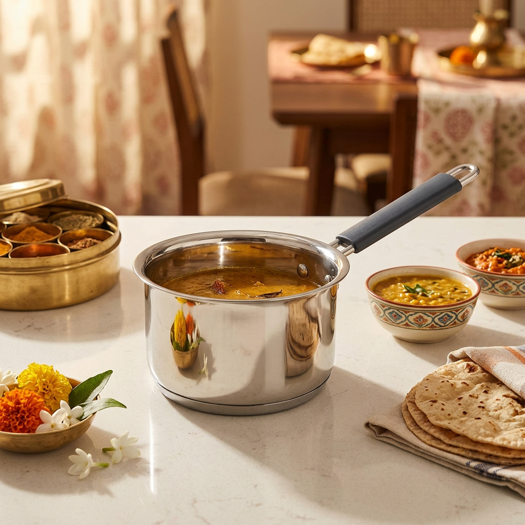 AI-generated hosting illustration of Natraj saucepan