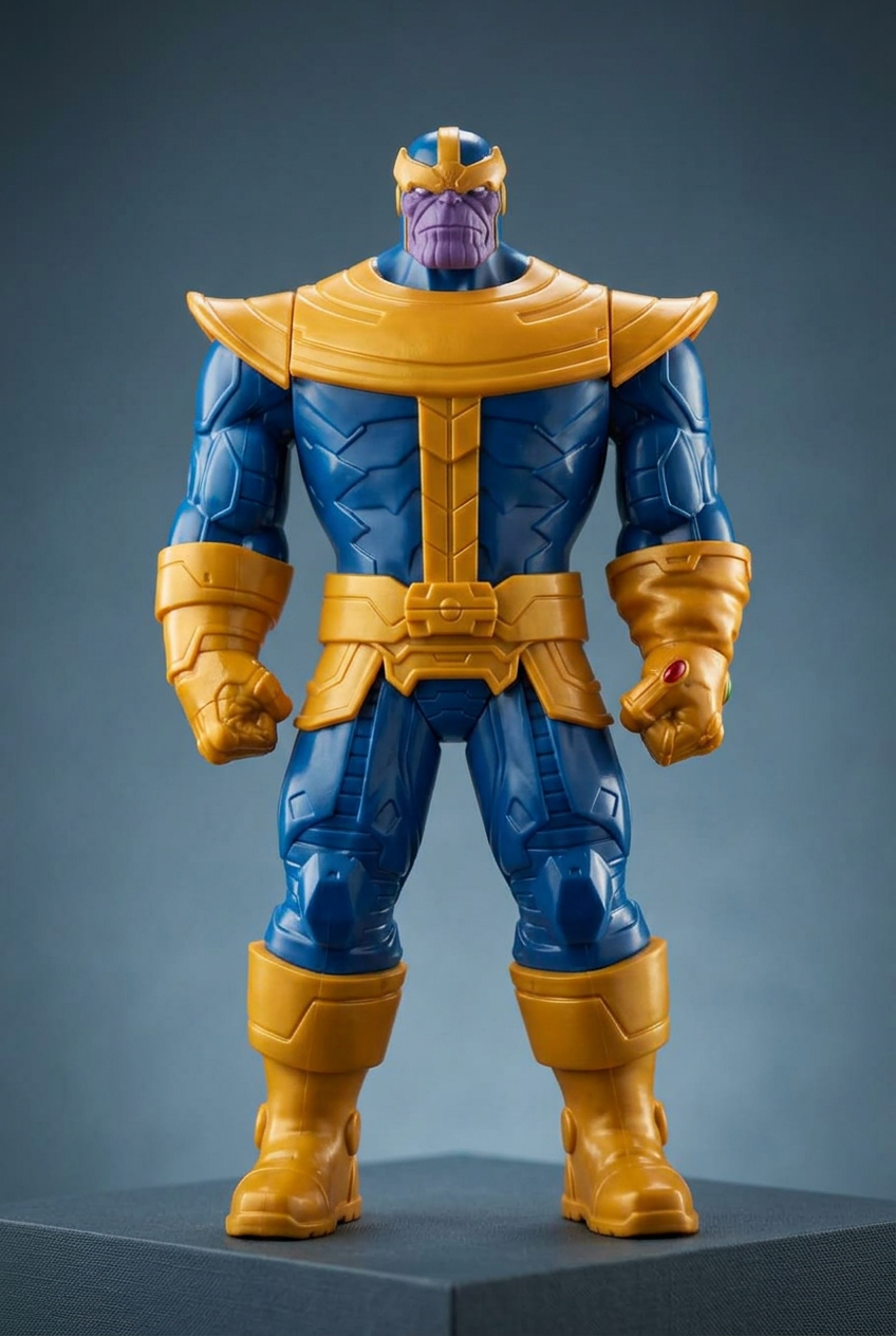Thanos figure on a charcoal display stand