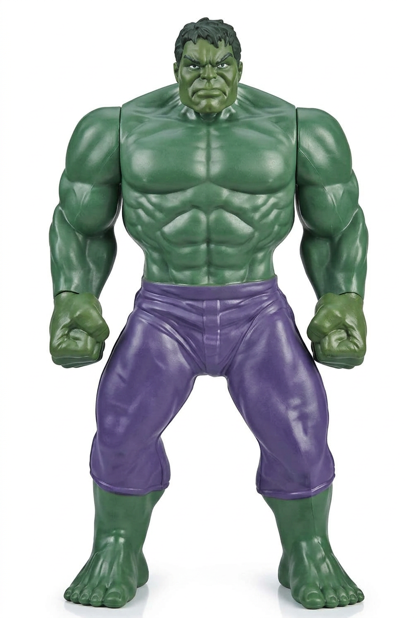 Hulk action figure on a white studio background