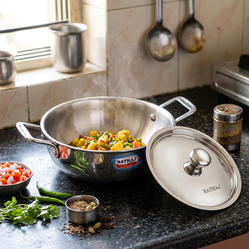 AI illustration: kadai everyday kitchen scene, props excluded