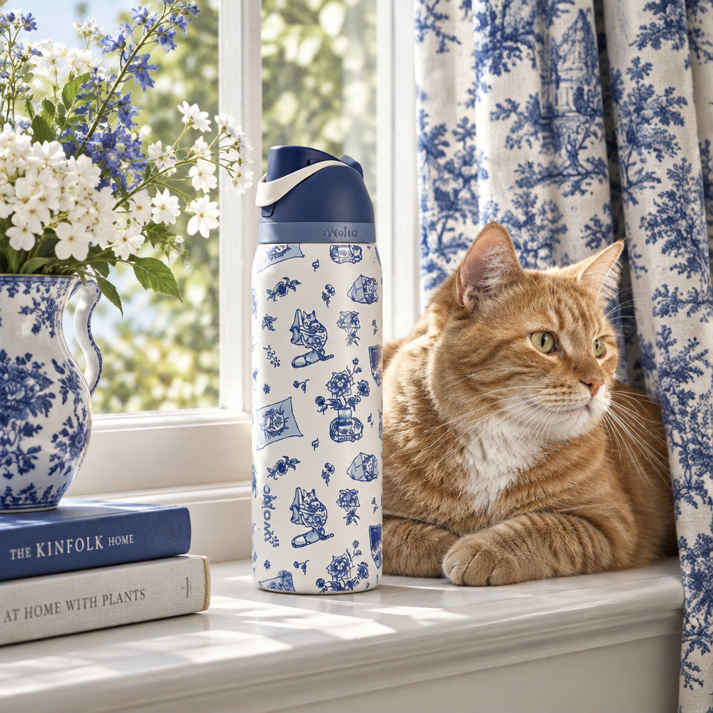 Owala Water Bottle – Delft Cat Edition – home lifestyle