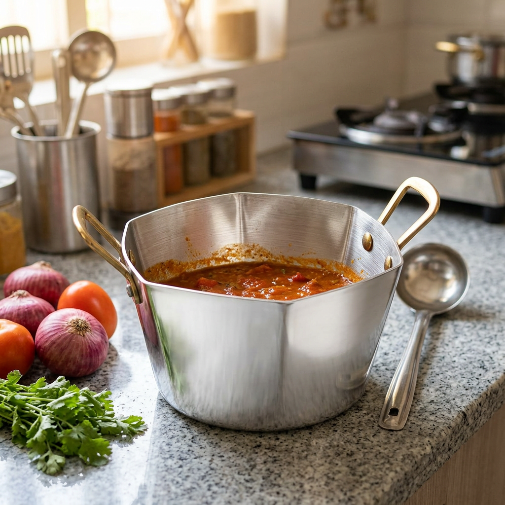 AI-generated everyday kitchen illustration of Anupam Big Plain Hexa Pan