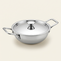 AI illustration: Natraj 18 cm triply kadai with lid studio view