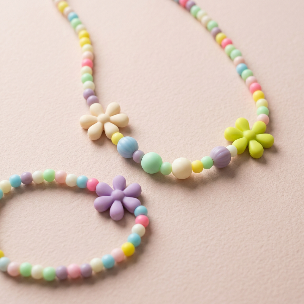 Pastel Daisy Beaded Necklace & Bracelet Set