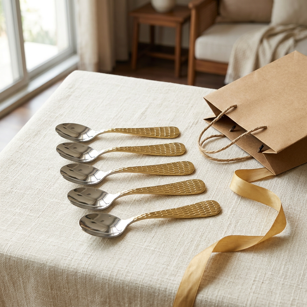 AI-generated gifting illustration of Steelfab tea spoons set of six