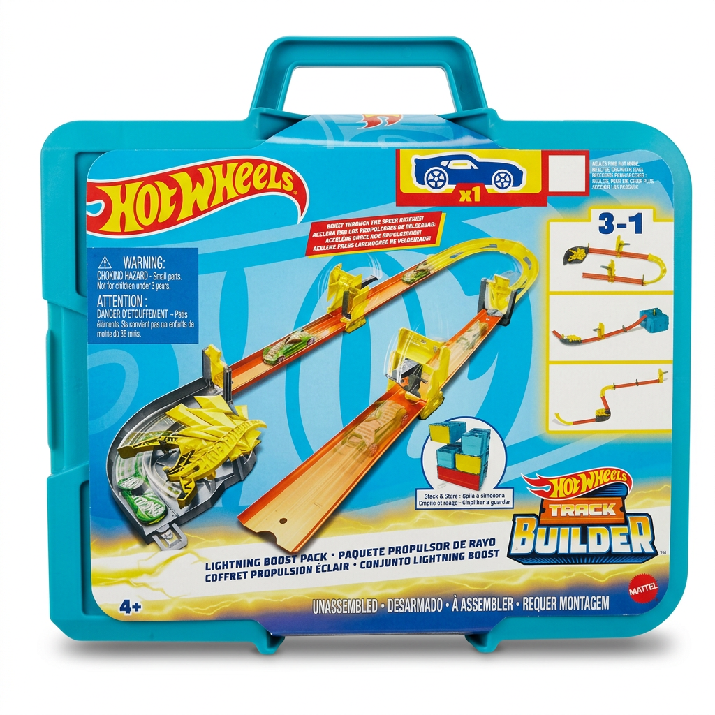 AI-generated clean packaging illustration of Hot Wheels Lightning Boost Pack