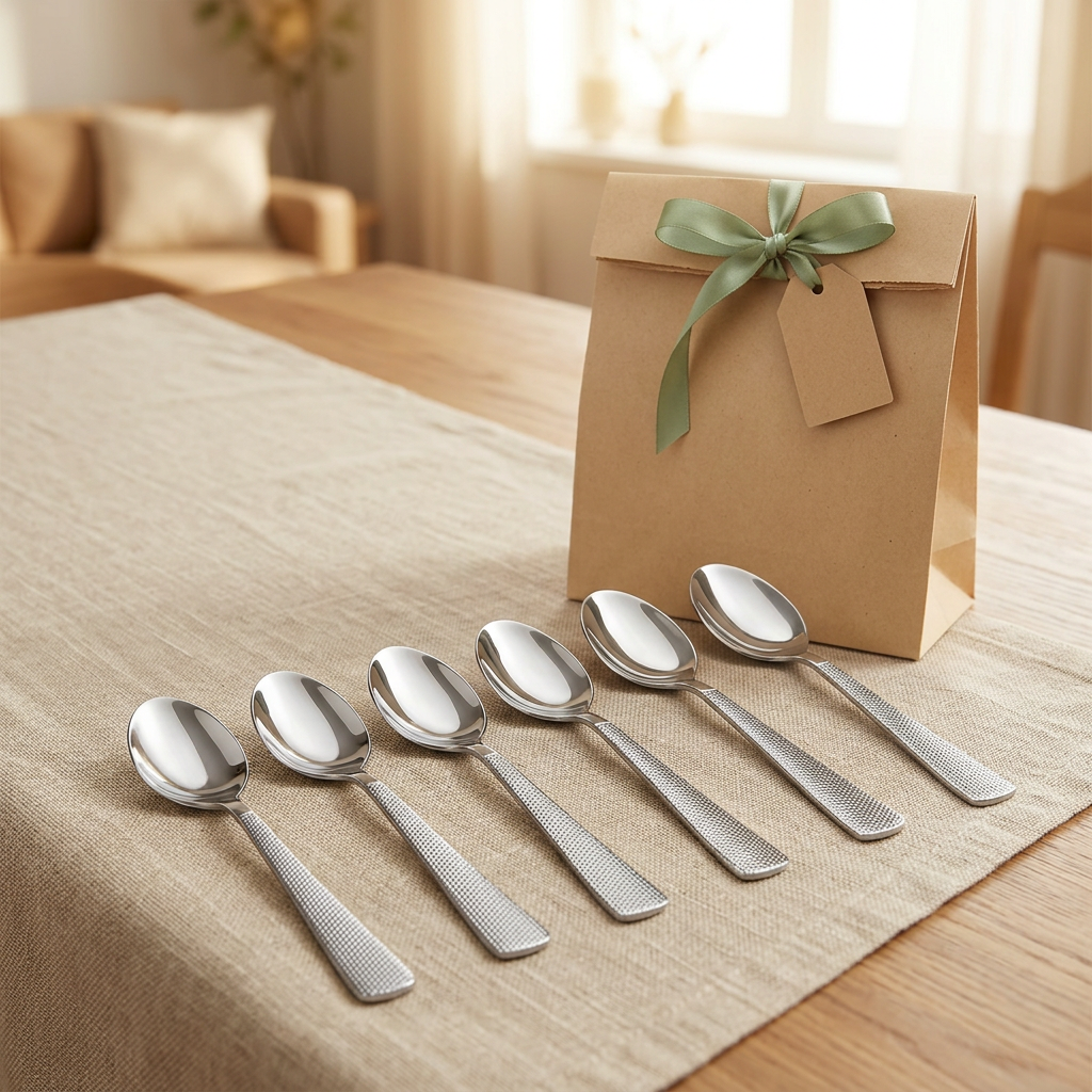 AI-generated gifting illustration of Steelfab dessert spoons set of six