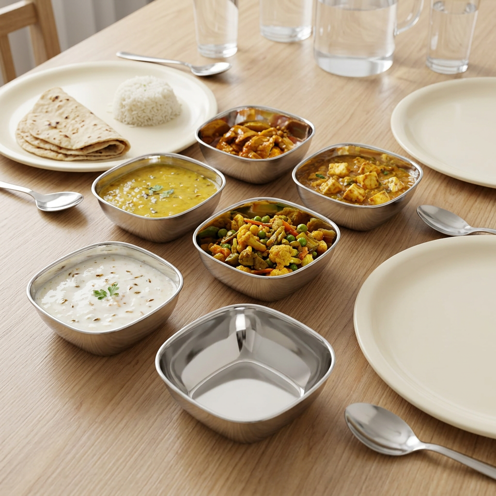 AI illustration: Large square bowls everyday dining, props excluded