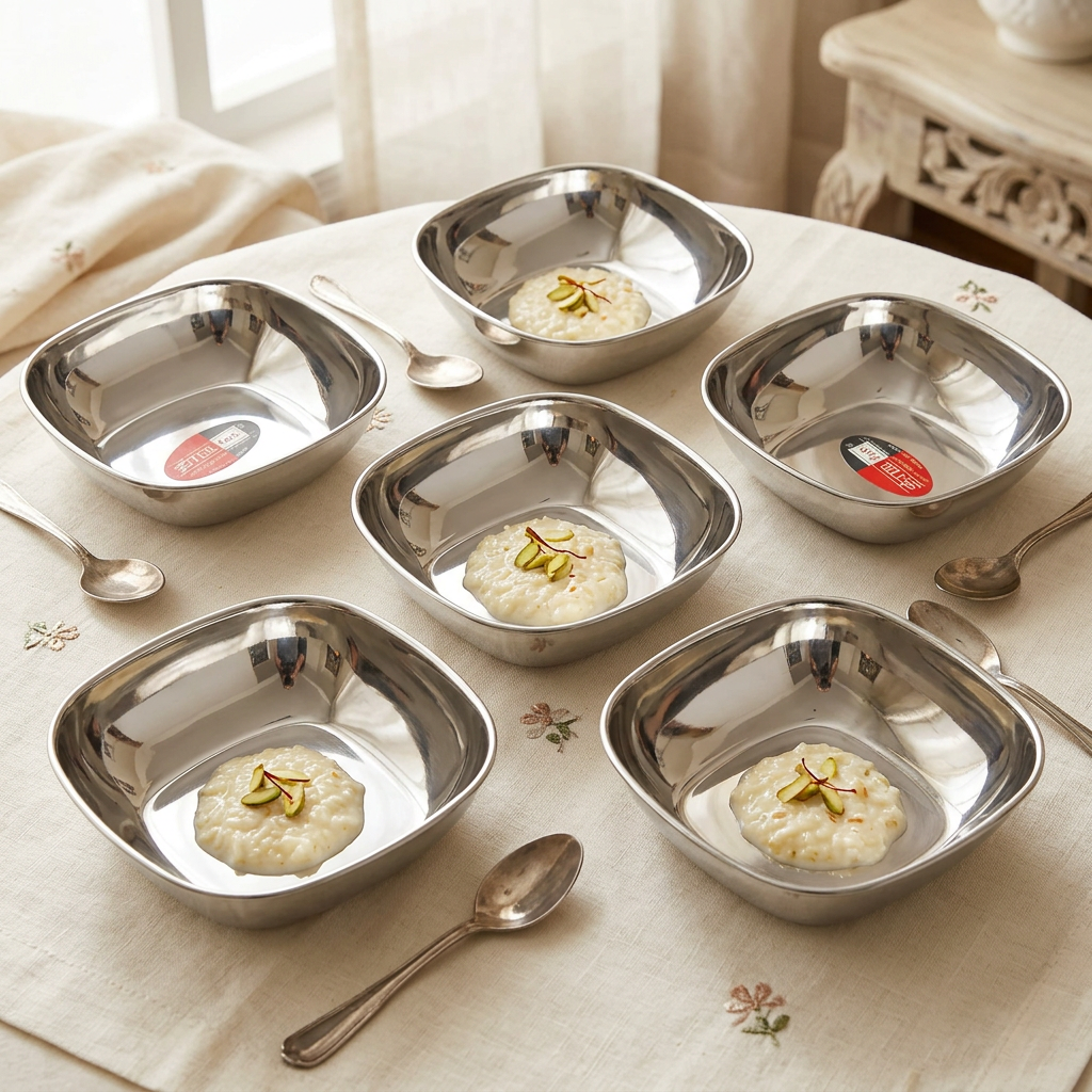 AI illustration: Large square bowls dessert hosting, props excluded
