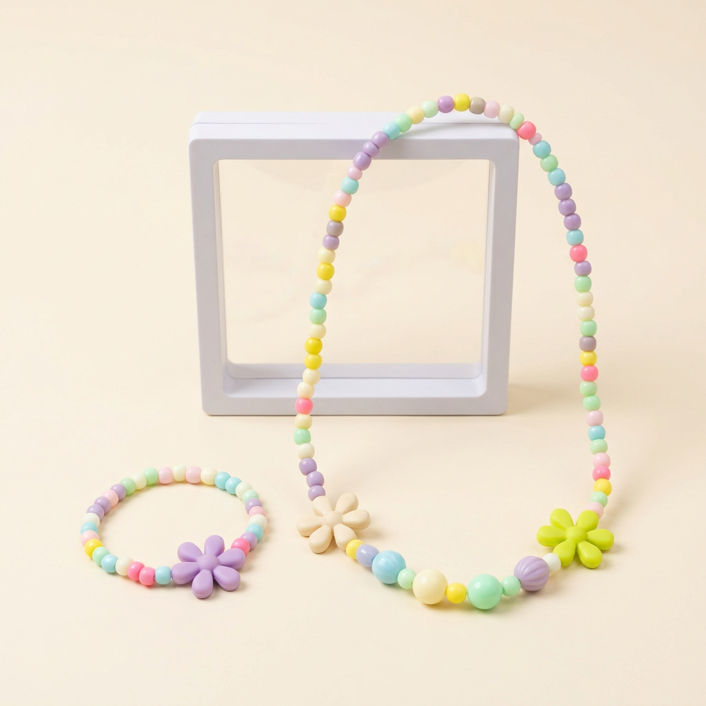 Pastel Daisy Beaded Necklace & Bracelet Set