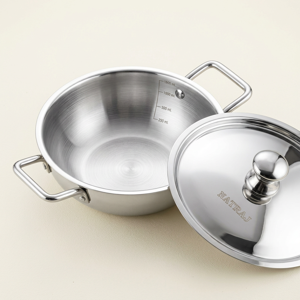 AI illustration: open kadai and lid detail