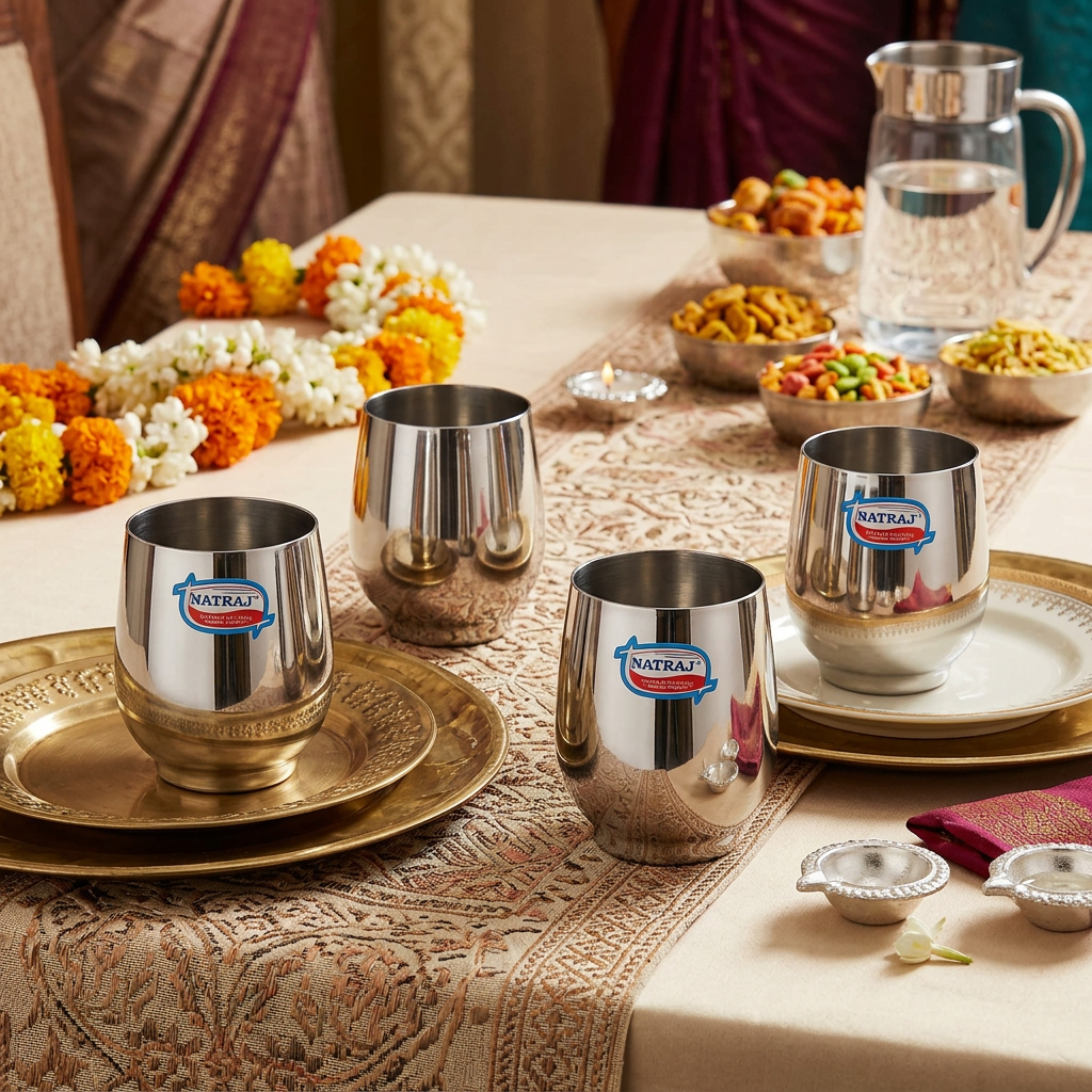 AI-generated festive hosting illustration, four tumblers