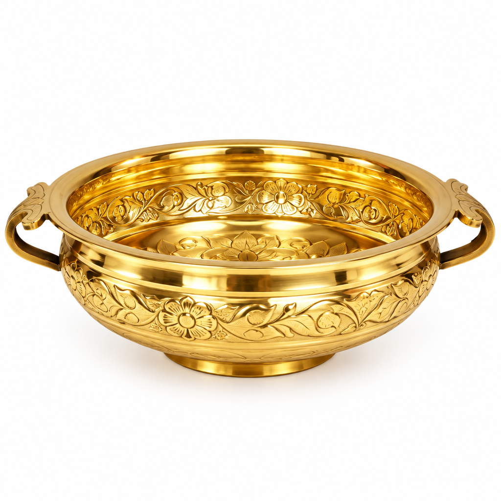 Traditional Brass Urli Bowl - White Background