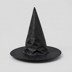 AI illustration: angled studio view of plain black witch hat