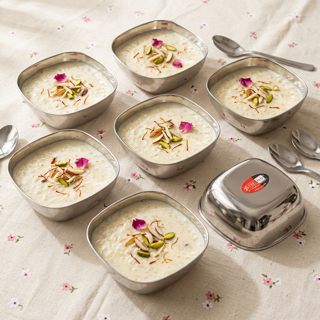 AI illustration: square bowls dessert hosting, props excluded