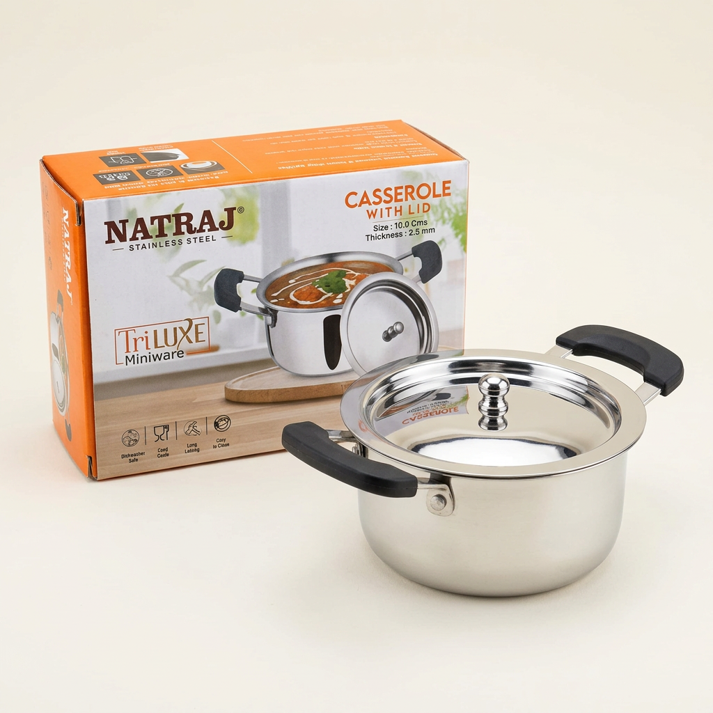 AI-generated illustration of Natraj mini casserole with its box