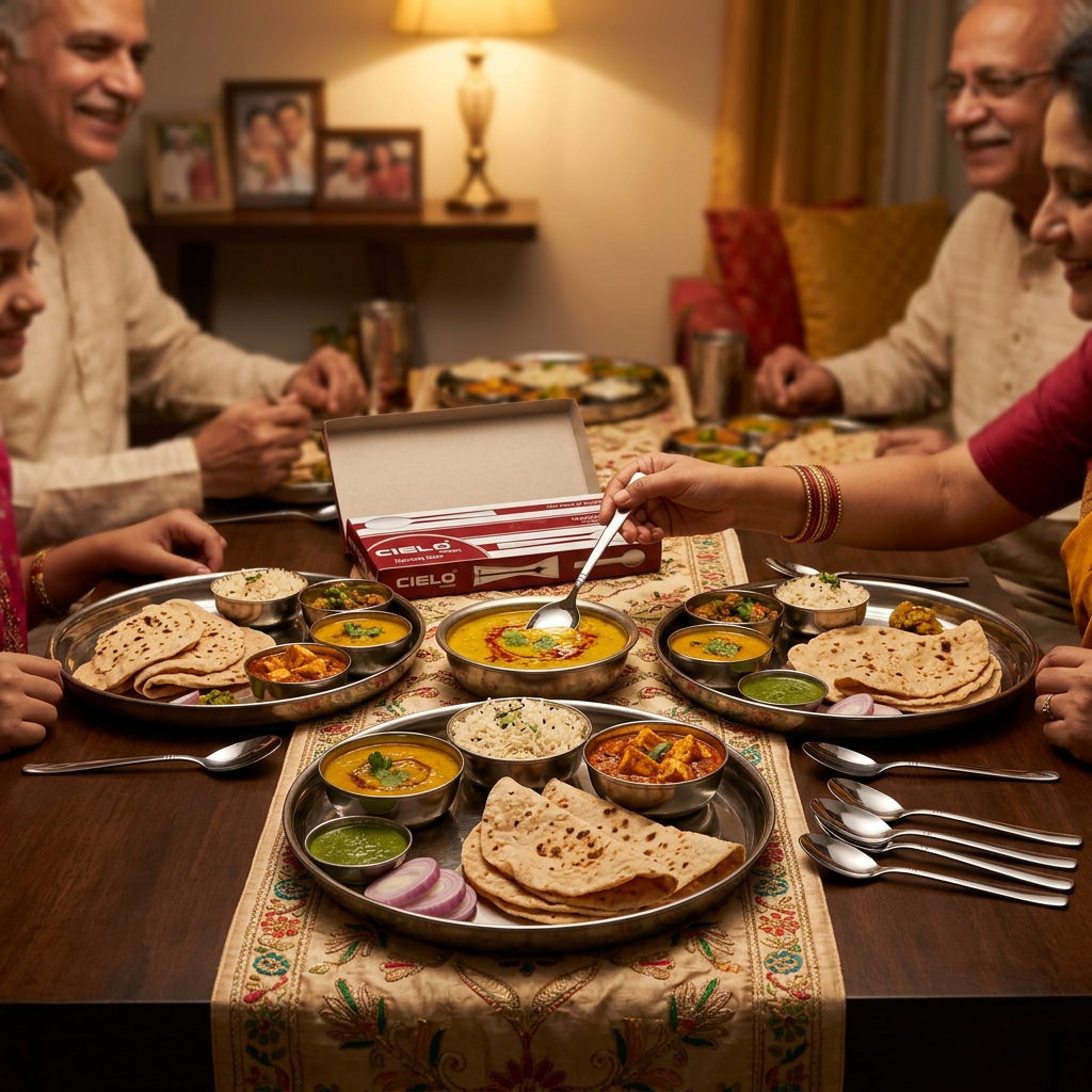 Cielo spoons on festive Indian dining table